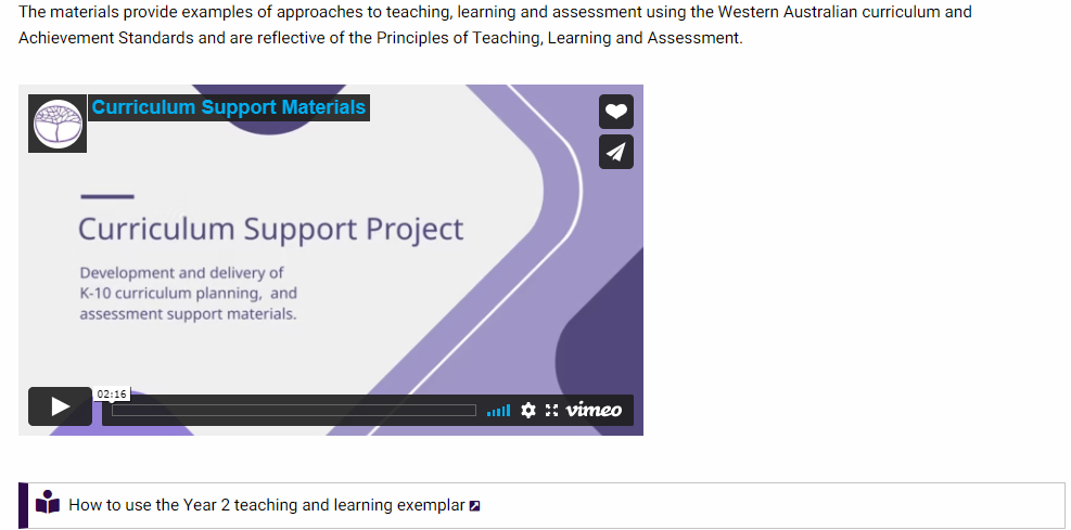Curriculum support project screenshot